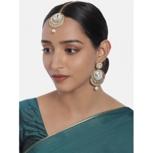 Generic Women's Rose Gold Plated Alloy Kundan Earrings & Mangtikka (White)