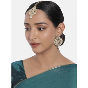 Generic Women's Rose Gold Plated Alloy Kundan Earrings & Mangtikka (White)