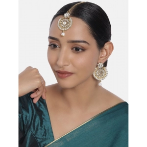 Generic Women's Rose Gold Plated Alloy Kundan Earrings & Mangtikka (White)