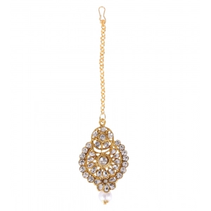 Generic Women's Rose Gold Plated Alloy Kundan Earrings & Mangtikka (White)