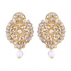 Generic Women's Rose Gold Plated Alloy Kundan Earrings & Mangtikka (White)