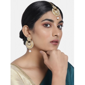 Generic Women's Rose Gold Plated Alloy Kundan Earrings & Mangtikka (White)