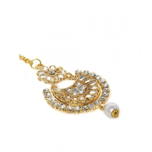 Generic Women's Rose Gold Plated Alloy Kundan Earrings & Mangtikka (White)