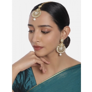 Generic Women's Rose Gold Plated Alloy Kundan Earrings & Mangtikka (White)