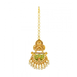 Generic Women's Rose Gold Plated Alloy Kundan Earrings & Mangtikka (Green)