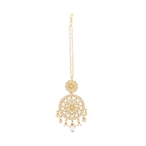 Generic Women's Rose Gold Plated Alloy Kundan Earrings & Mangtikka (White)