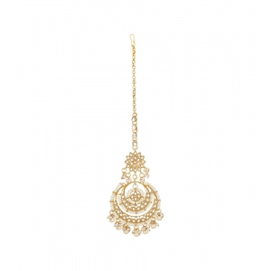 Generic Women's Rose Gold Plated Alloy Kundan Earrings & Mangtikka (White)