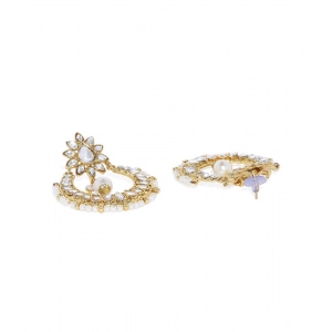 Generic Women's Rose Gold Plated Alloy Kundan Earrings & Mangtikka (White)