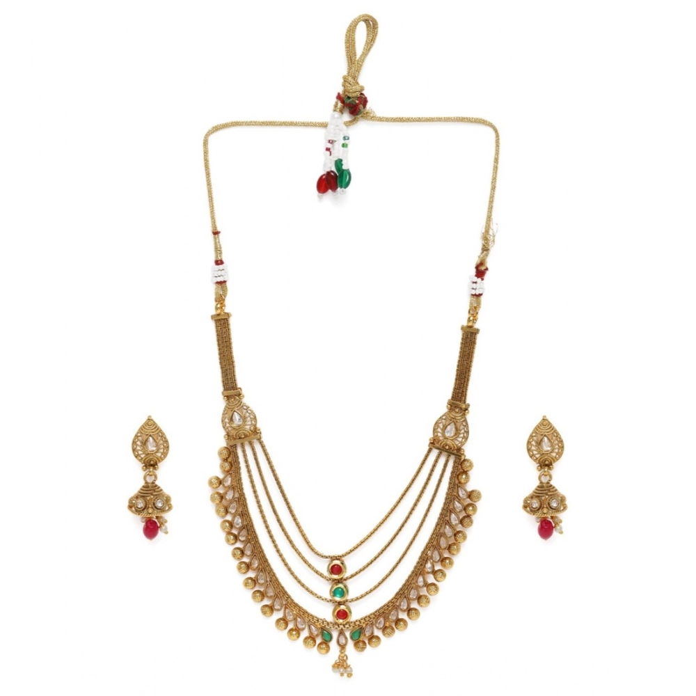 Generic Women's Rose Gold Plated Alloy Necklace & Earings Set (Multicolor)