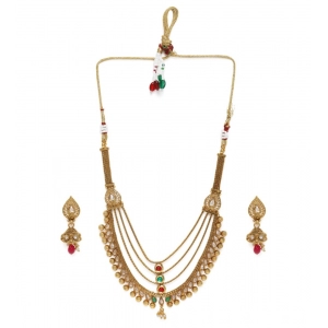 Generic Women's Rose Gold Plated Alloy Necklace & Earings Set (Multicolor)