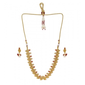 Generic Women's Rose Gold Plated Alloy Jewellery Set (Red & White)