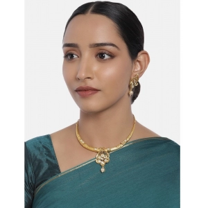 Generic Women's Rose Gold Plated Alloy Necklace & Earings Set (Gold & White)