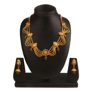 Generic Women's Rose Gold Plated Alloy Necklace Set (Green & Red)