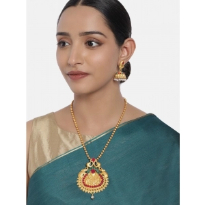 Generic Women's Rose Gold Plated Alloy Jewellery Chain Pendant Sets (Gold & Red)