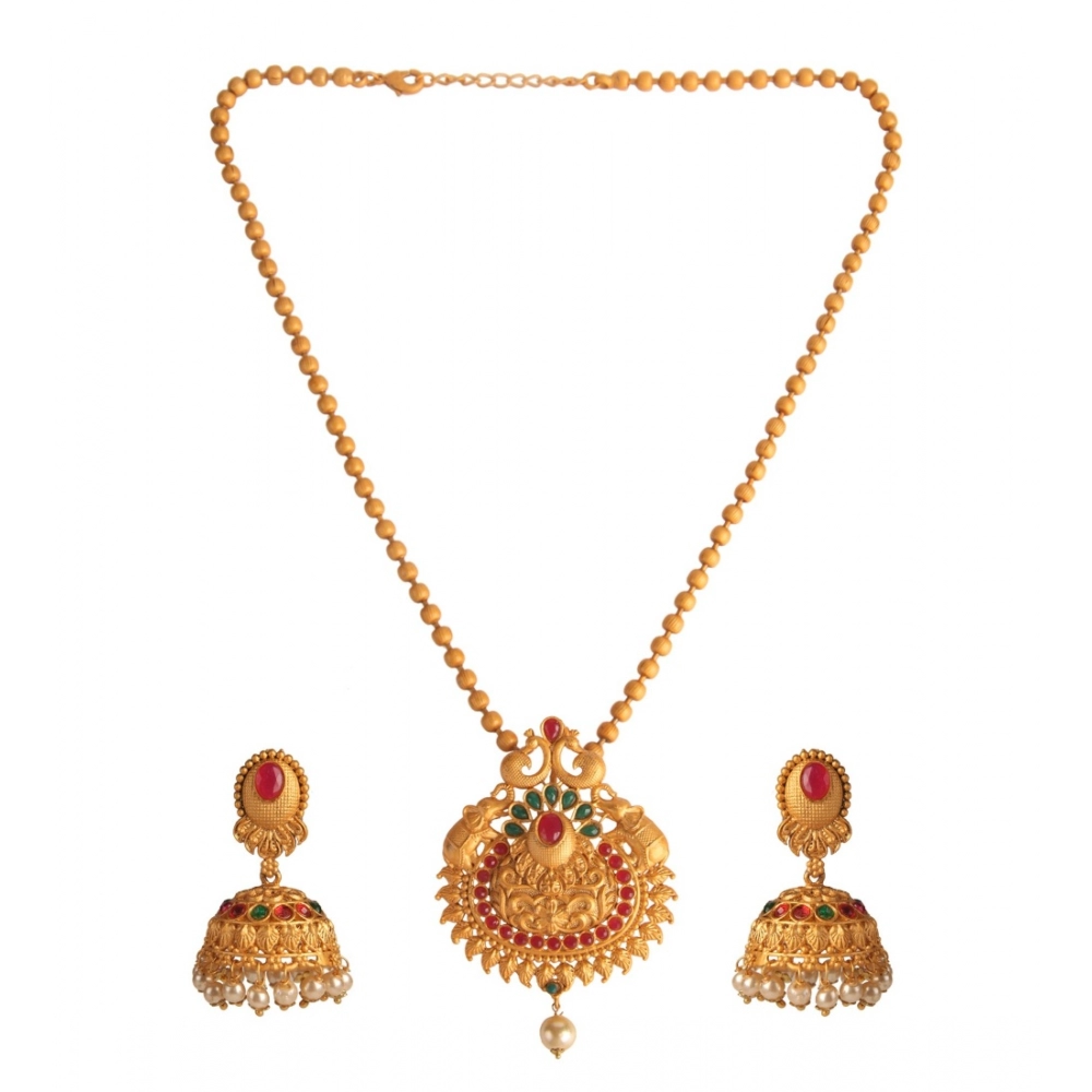 Generic Women's Rose Gold Plated Alloy Jewellery Chain Pendant Sets (Gold & Red)
