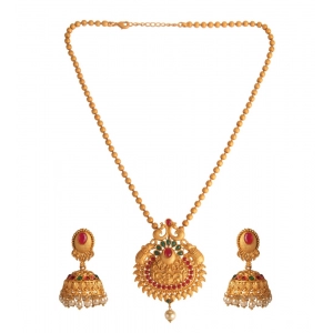 Generic Women's Rose Gold Plated Alloy Jewellery Chain Pendant Sets (Gold & Red)