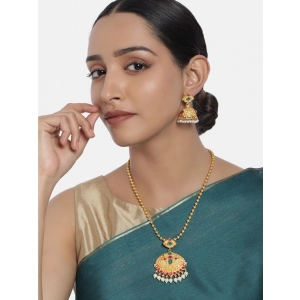 Generic Women's Rose Gold Plated Alloy Jewellery Chain Pendant Sets (Gold & Red)