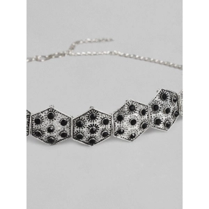 Generic Women's Rose Gold Plated Alloy Choker (Silver & Black)