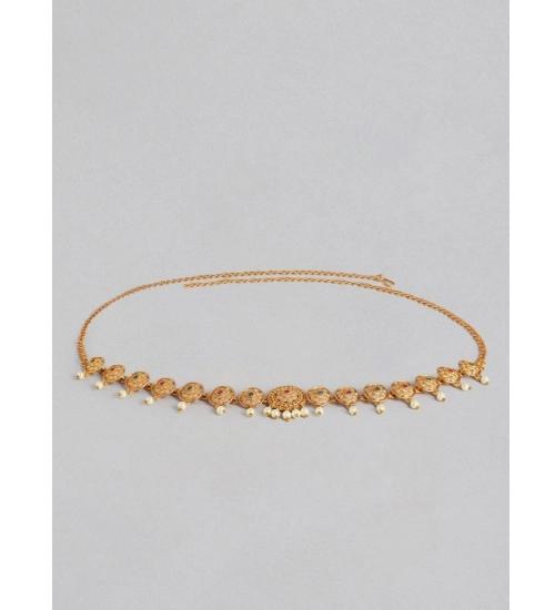 Women's Rose Gold Plated Alloy Hip Belt Kamarband (Red & Green)