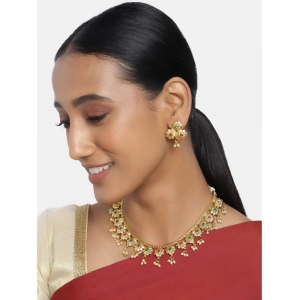 Generic Women's Rose Gold Plated Alloy Necklace & Earings Set (Green & Red)