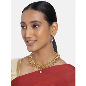 Generic Women's Rose Gold Plated Alloy Necklace & Earings Set (Green & Red)