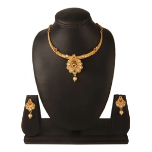 Generic Women's Rose Gold Plated Alloy Necklace & Earings Set (White & Red)