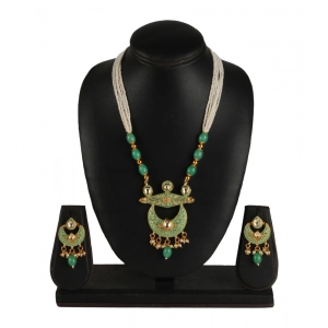 Generic Women's Rose Gold Plated Alloy Necklace & Earings Set (Green)