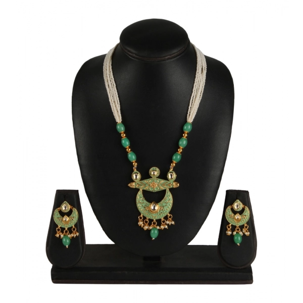 Dropship Women's Rose Gold Plated Alloy Necklace &amp; Earings Set (Green)