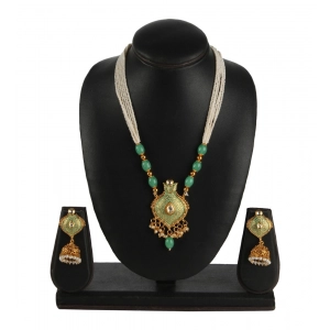 Generic Women's Rose Gold Plated Alloy Necklace & Earings Set (Green)