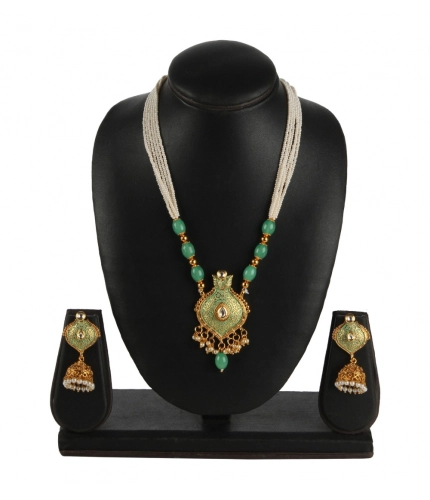 Women's Rose Gold Plated Alloy Necklace &amp; Earings Set (Green)