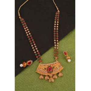 Generic Women's Rose Gold Plated Alloy Necklace & Earings Set (Green & Red)