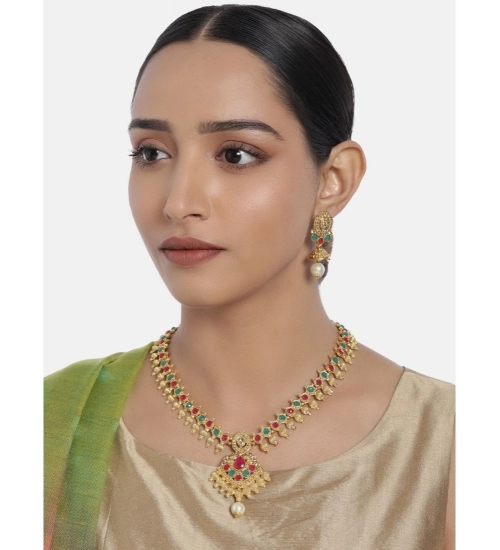 Women's Rose Gold Plated Alloy Necklace & Earings Set (Green & Red) Women's Rose Gold Plated Alloy Necklace & Earings Set (Green & Red)
