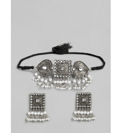 Women's Rose Gold Plated Alloy Necklace & Earings Set (Silver)