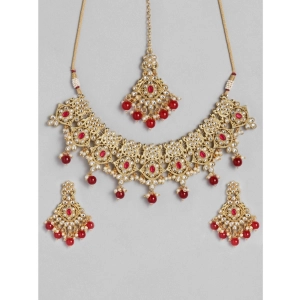 Generic Women's Rose Gold Plated Alloy Necklace & Earings Set (Red)