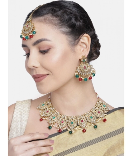 Women's Rose Gold Plated Alloy Necklace &amp; Earings Set (Light Green)