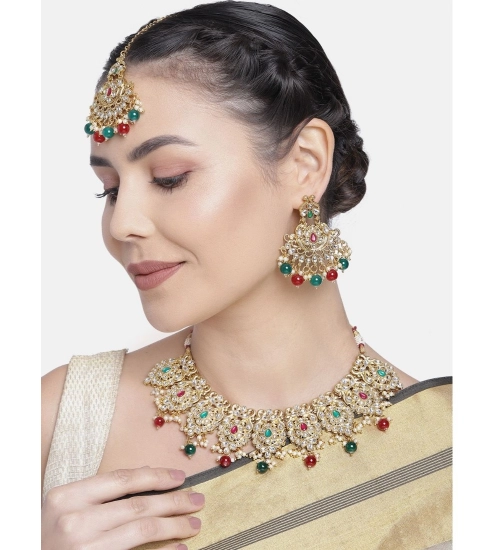 Women's Rose Gold Plated Alloy Necklace & Earings Set (Light Green)