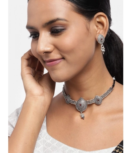 Women's Rose Gold Plated Alloy Necklace &amp; Earings Set (Silver)