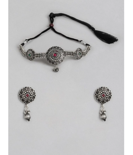 Women's Rose Gold Plated Alloy Necklace &amp; Earings Set (Silver)