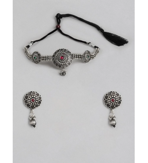 Women's Rose Gold Plated Alloy Necklace & Earings Set (Silver)