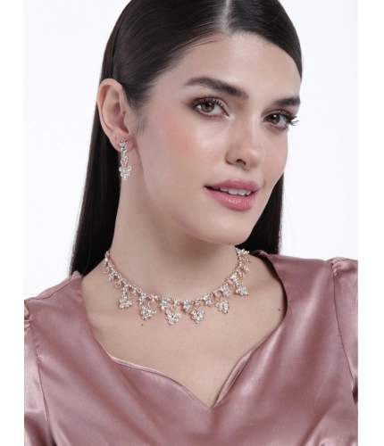 Women's Rose Gold Plated Brass Necklace &amp; Earings Set (Gold)