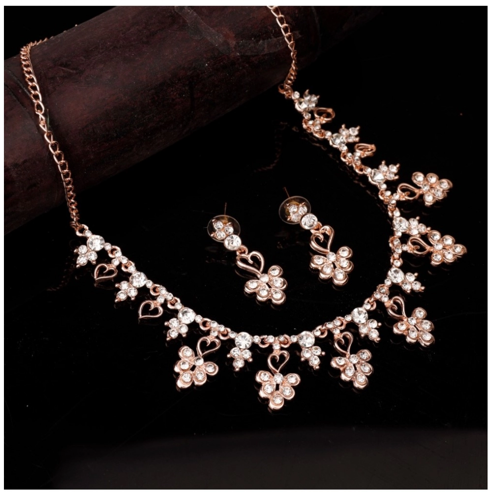Generic Women's Rose Gold Plated Brass Necklace & Earings Set (Gold)