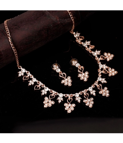 Women's Rose Gold Plated Brass Necklace &amp; Earings Set (Gold)