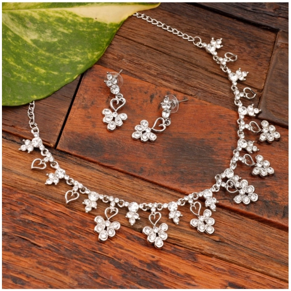 Dropship Women's Rose Gold Plated Brass Necklace &amp; Earings Set (Silver)
