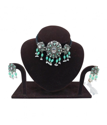 Women's Rose Gold Plated Alloy Necklace &amp; Earings Set (Light Green)