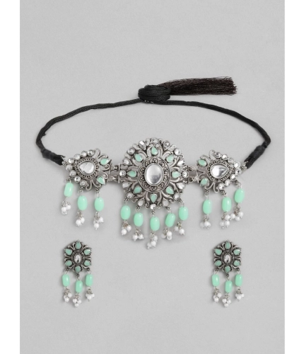 Women's Rose Gold Plated Alloy Necklace &amp; Earings Set (Light Green)