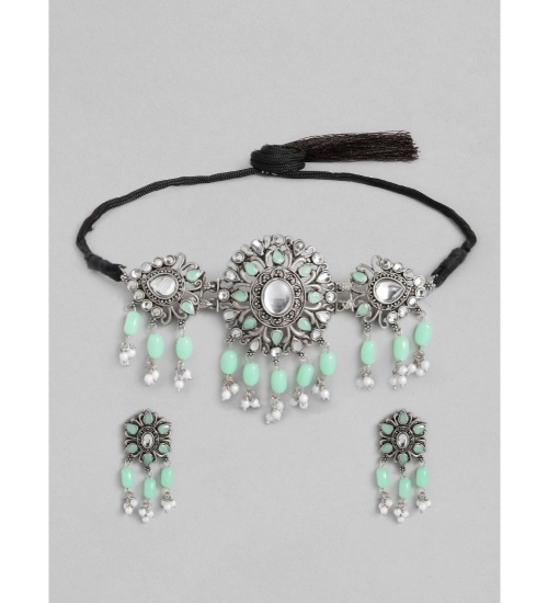 Women's Rose Gold Plated Alloy Necklace & Earings Set (Light Green)