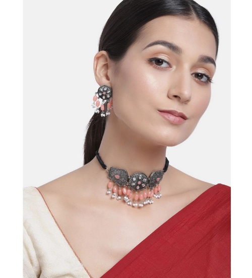 Women's Rose Gold Plated Alloy Necklace & Earings Set (Orange) Women's Rose Gold Plated Alloy Necklace & Earings Set (Orange)