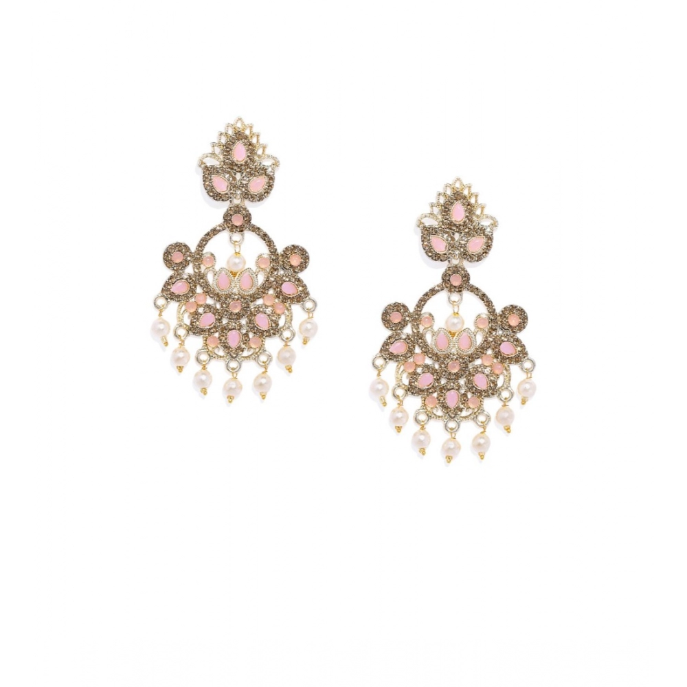 Generic Women's Rose Gold Plated Alloy Earrings (Gold & Pink)