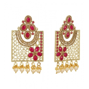 Generic Women's Rose Gold Plated Alloy Earrings (Gold & Pink)