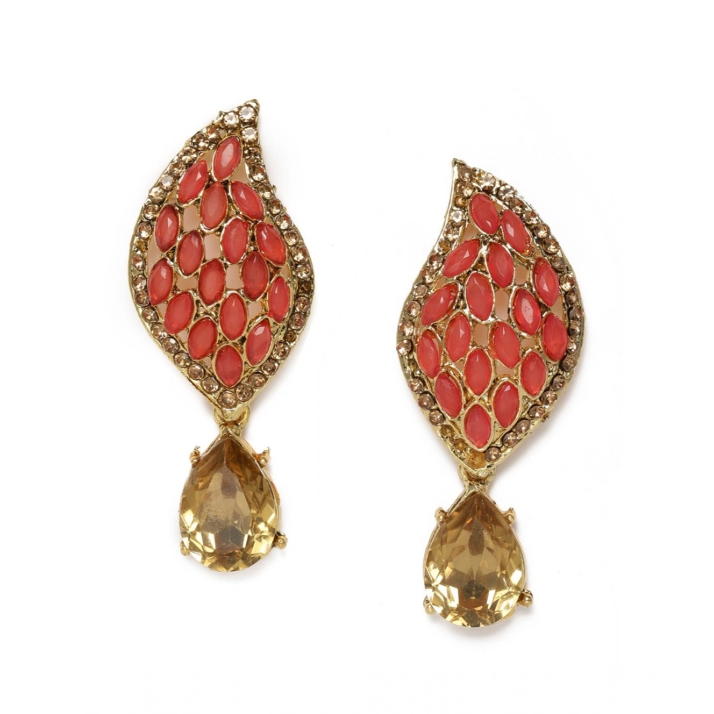 Generic Women's Rose Gold Plated Alloy Earrings (Gold & Red)